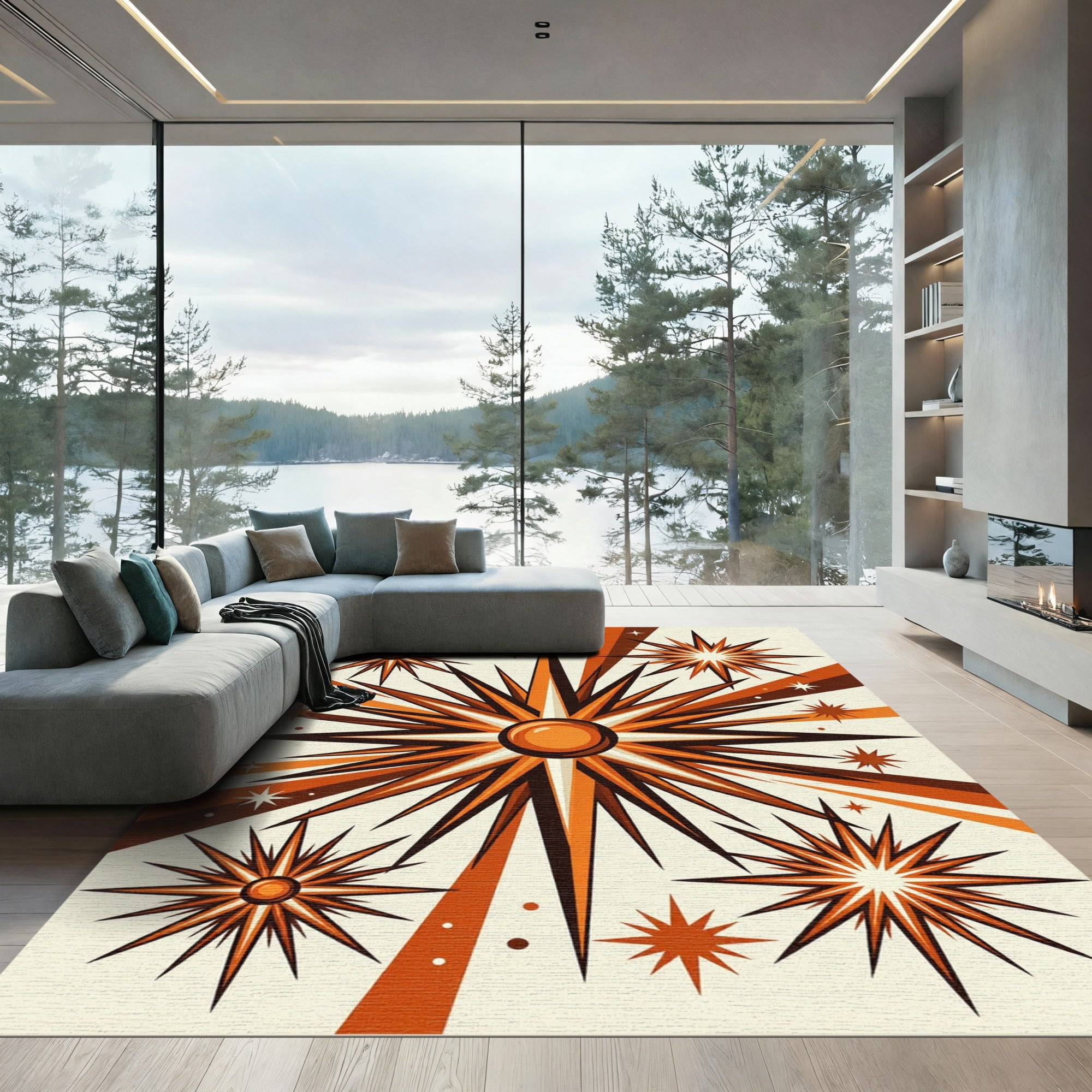 Retro Sunburst Starburst Orange Rug