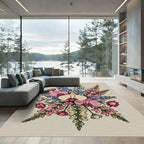 Pink Cream Blue Orchid Flower Bouquet Rug