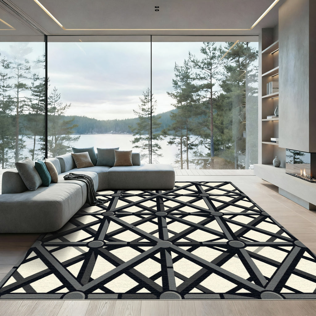 Dark Gray Geometric Lattice Rug