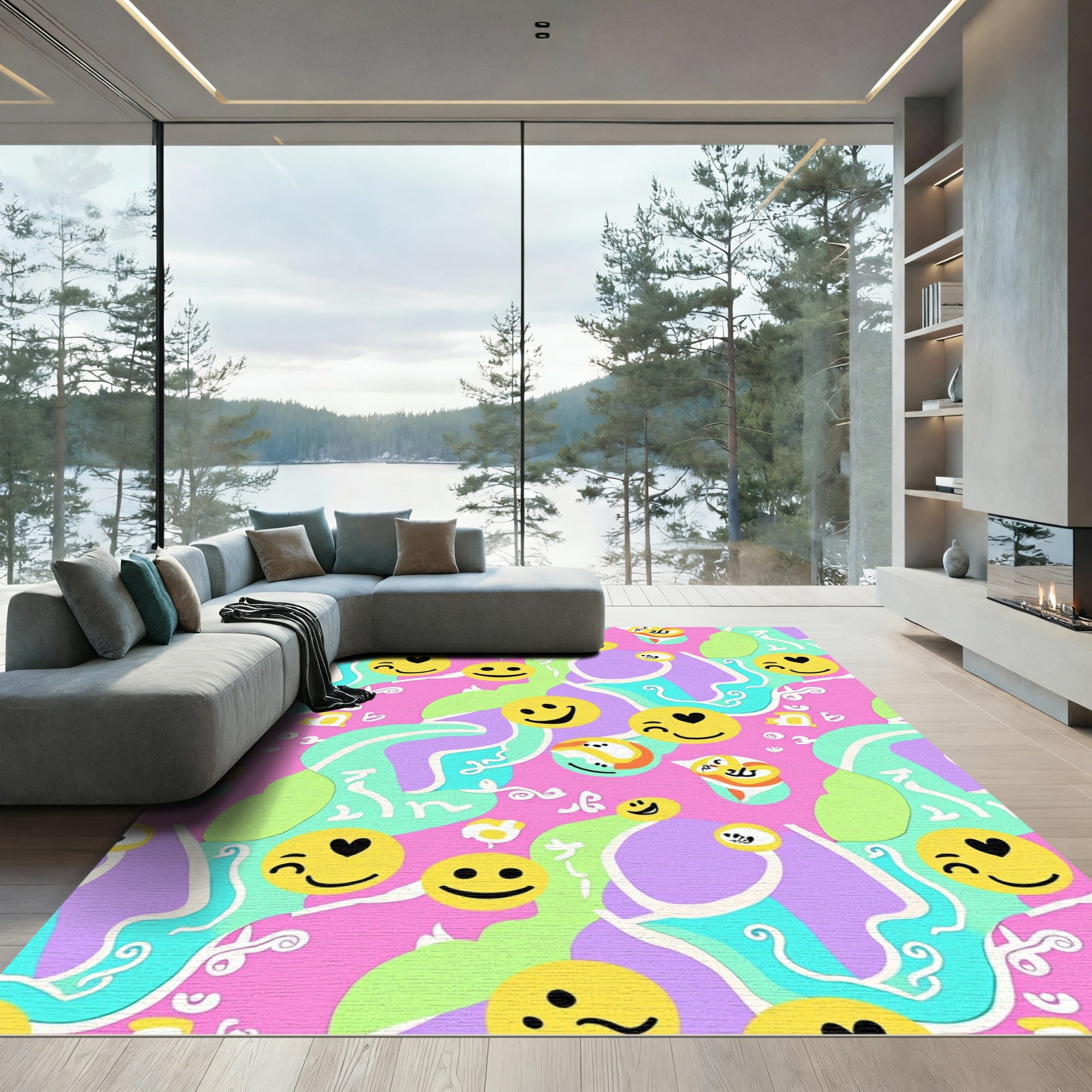 Pastel Pink Smiley Faces SwirlRug Rug