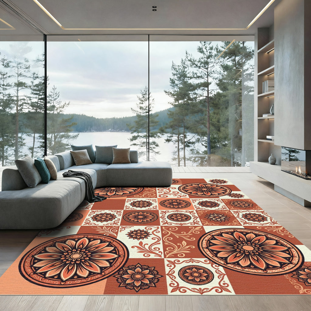 Terra Cotta Floral Medallion Arrangement Rug