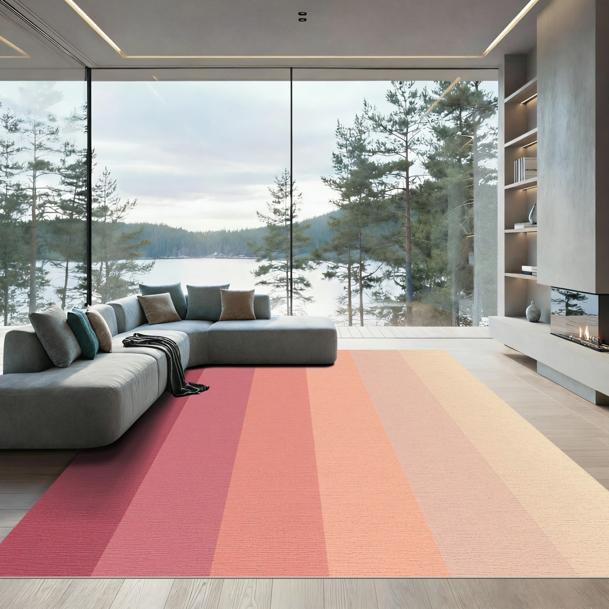 Graduated Pink Peach Stripe Rug