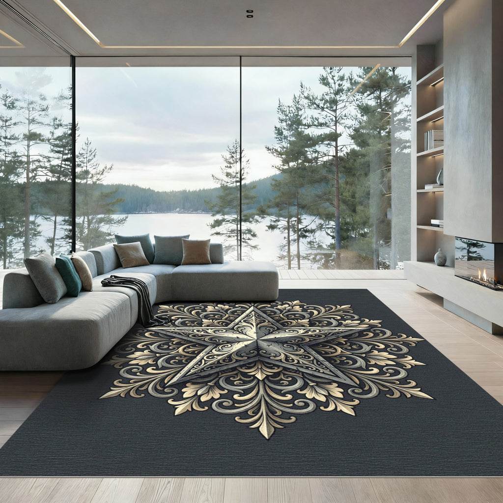 Ornate Star Mandala In Filigree Scrolls Rug