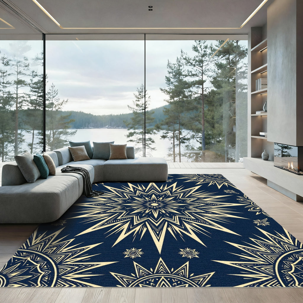 Celestial Navy Gold Starburst Geometric Rug