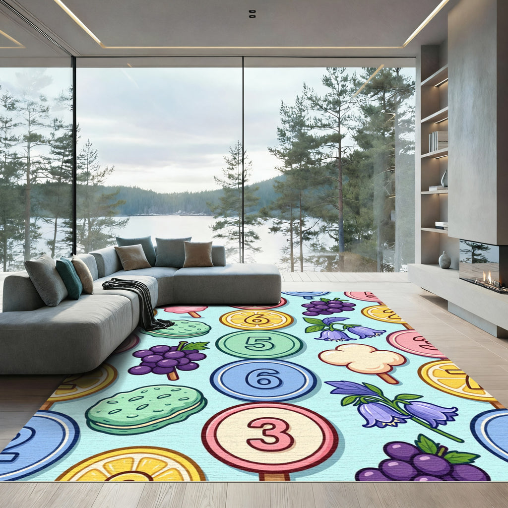 Whimsical Pastel Candy Fruit Confection Illustration Rug