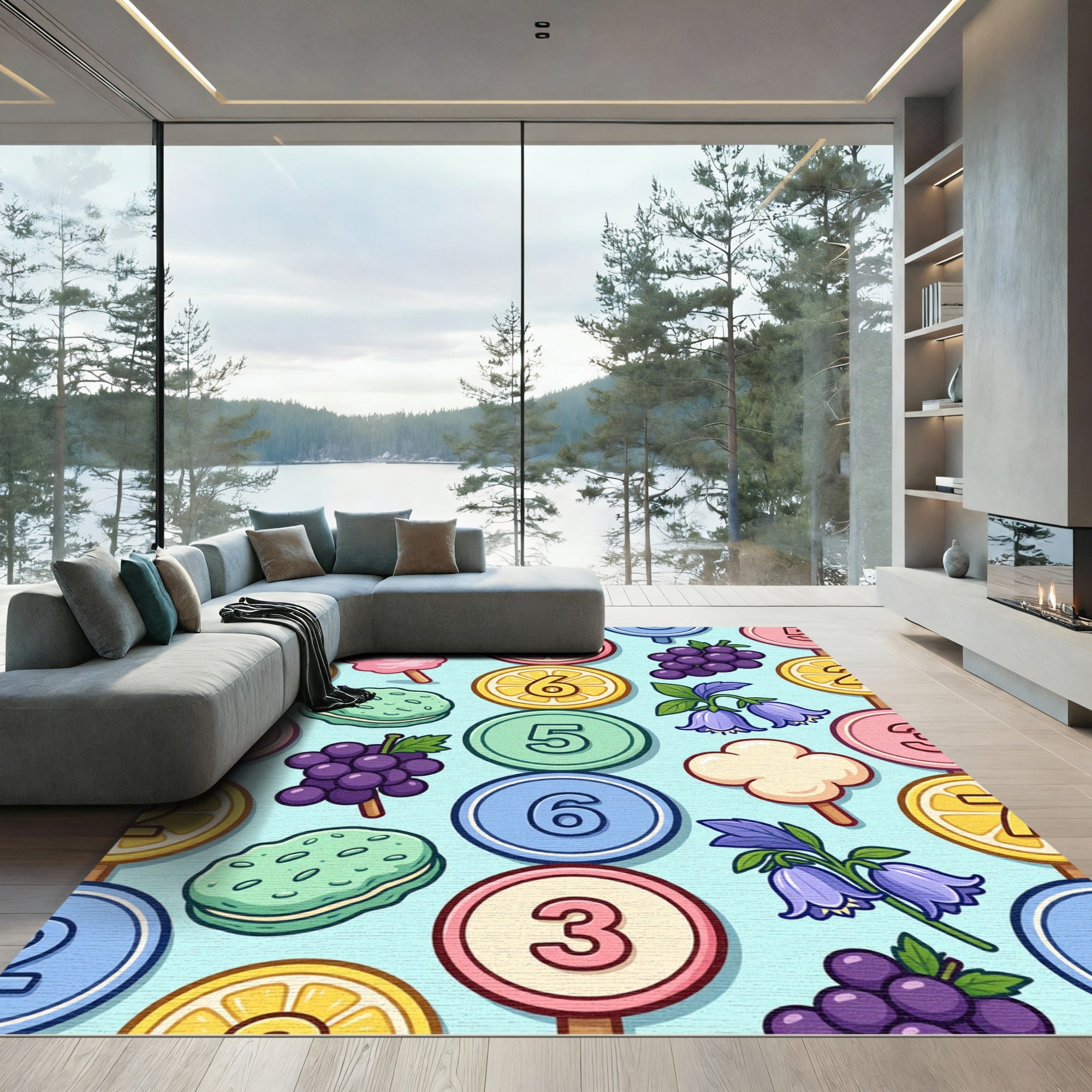 Whimsical Pastel Candy Fruit Confection Illustration Rug
