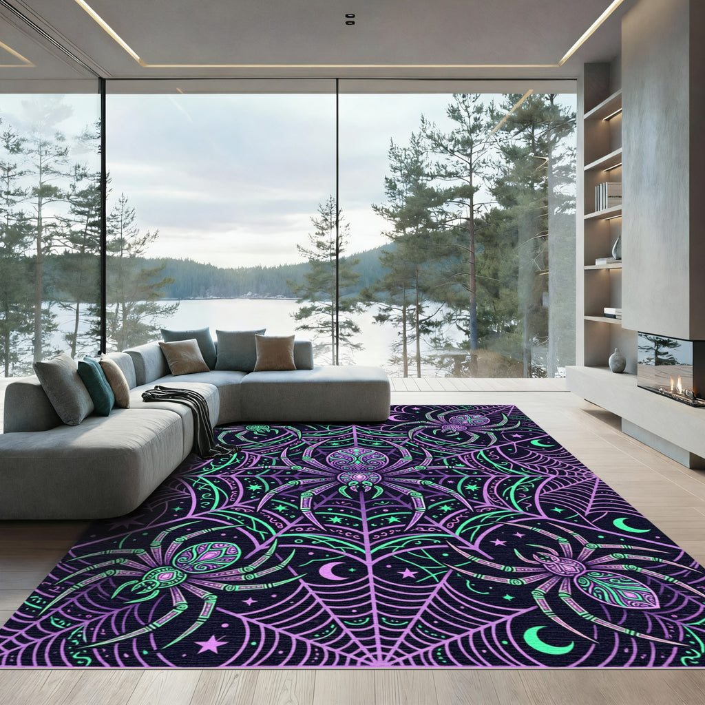 Neon Gothic Spider Web Celestial Rug
