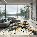 Abstract Splatter Paint Black Gold Rug