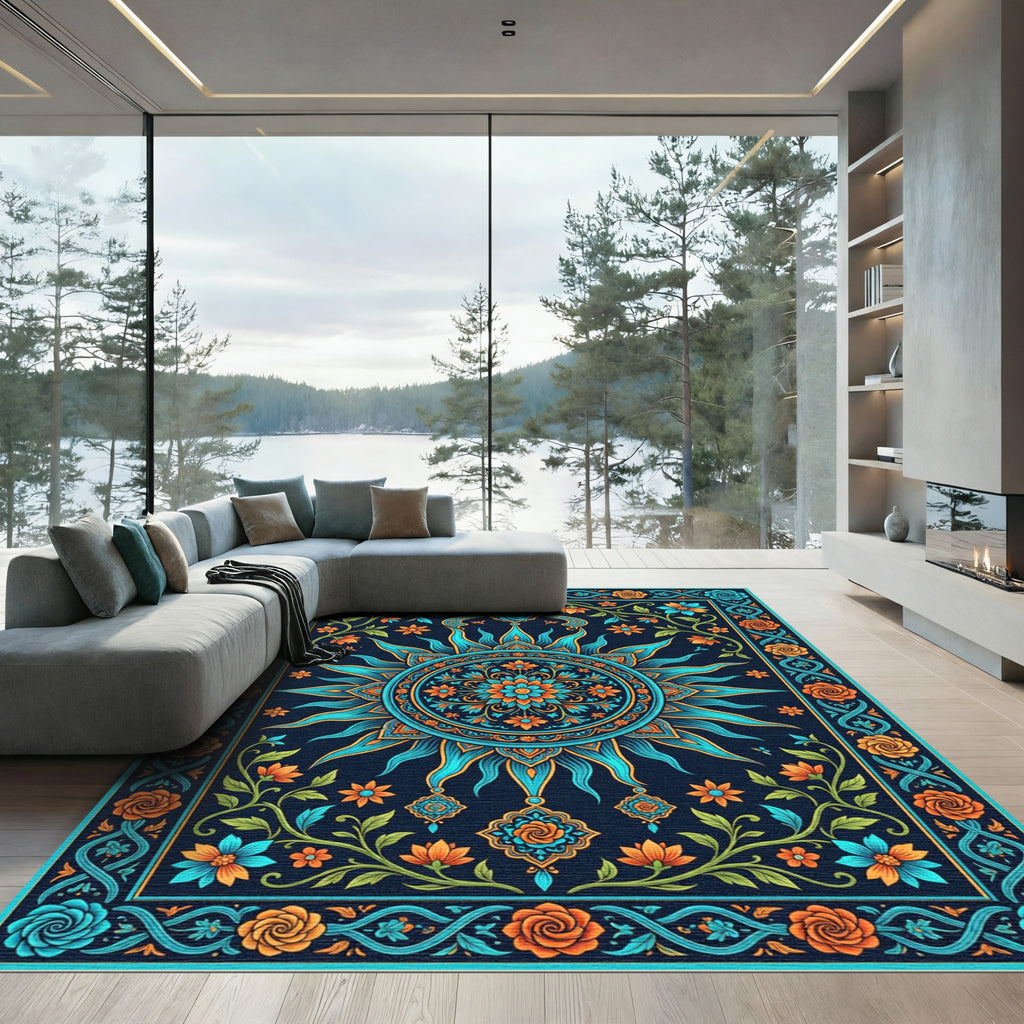 Celestial Sun Floral Garden Tapestry Rug