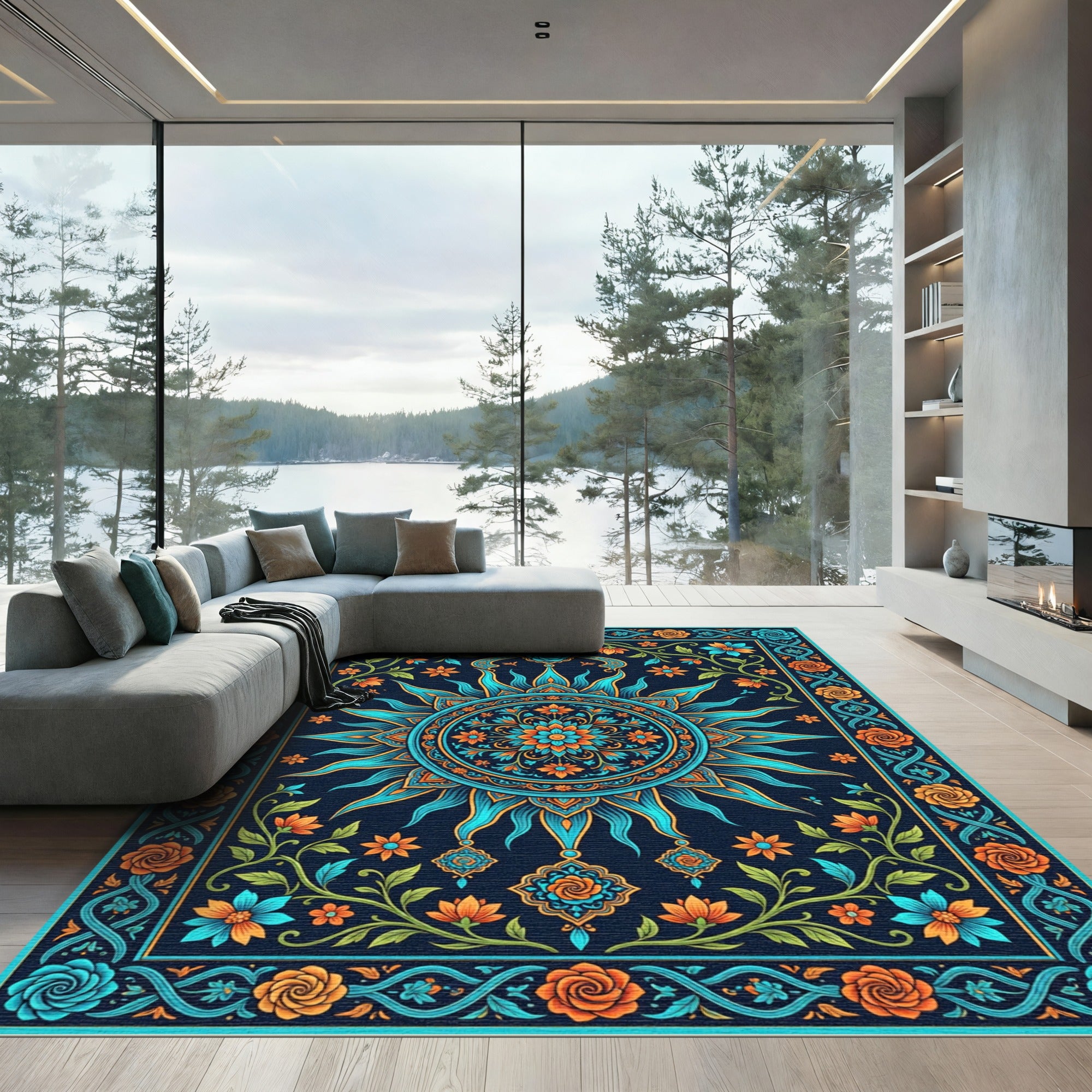 Celestial Sun Floral Garden Tapestry Rug