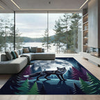 Black Fox Under Luminescent Full Moon Rug