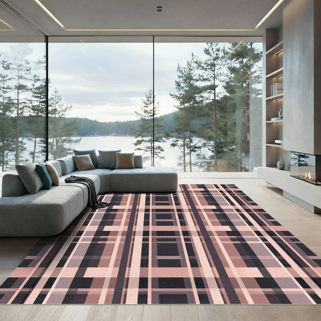 Rose Gold Plaid Lattice Rug