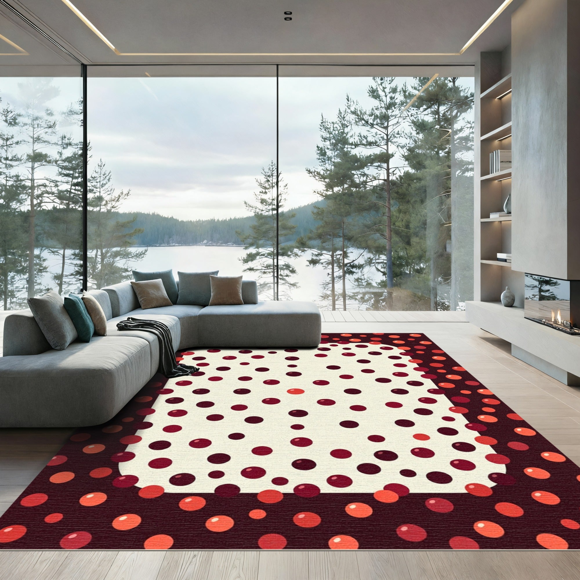 Modern Polka Dot Crimson Sphere Art Rug