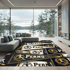 Gold Athletic Pennant Emblem Black Backdrop Rug