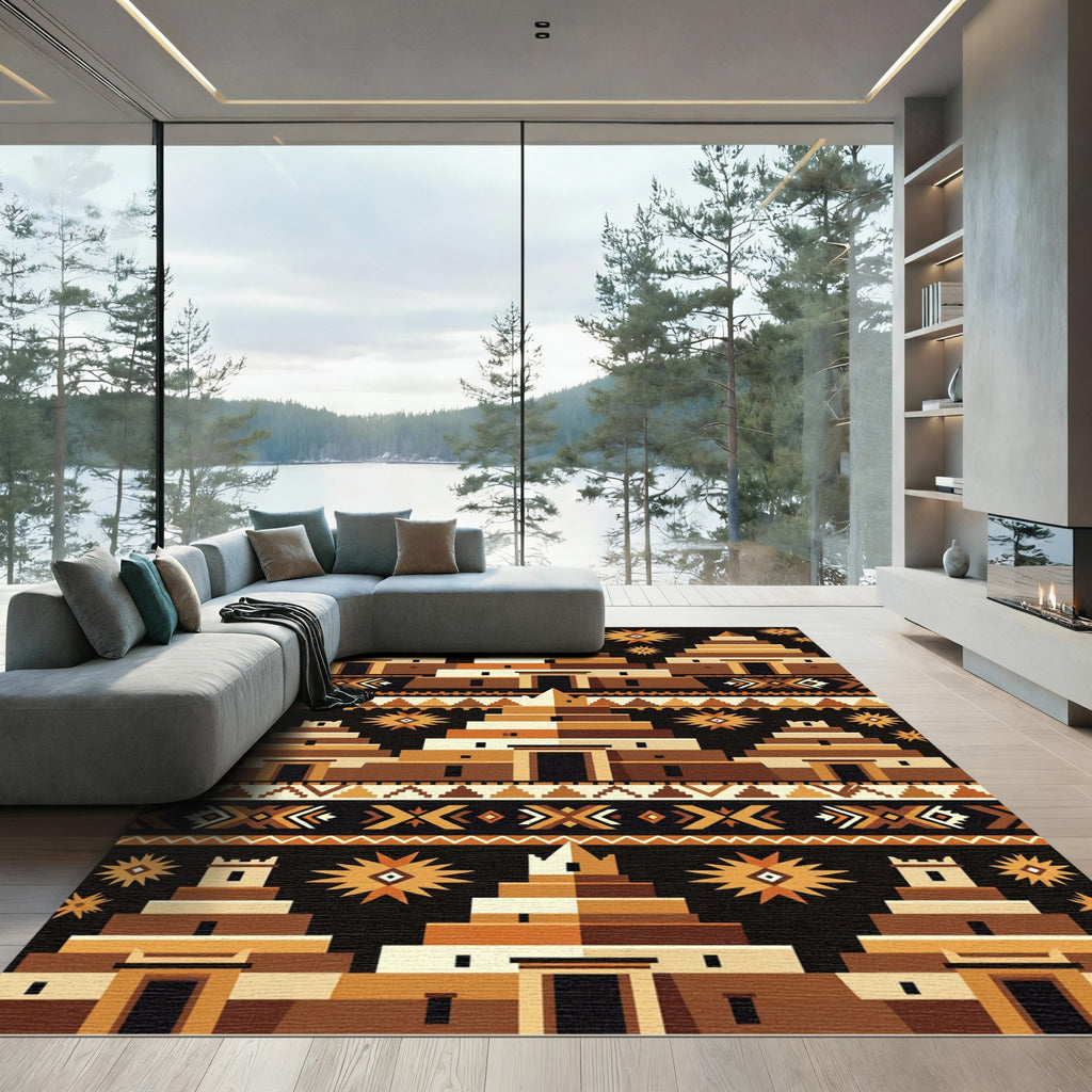 Earthy Tone Adobe Village Graphic Rug