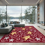 Red Gingerbread Candy Cane Snowflakes Rug