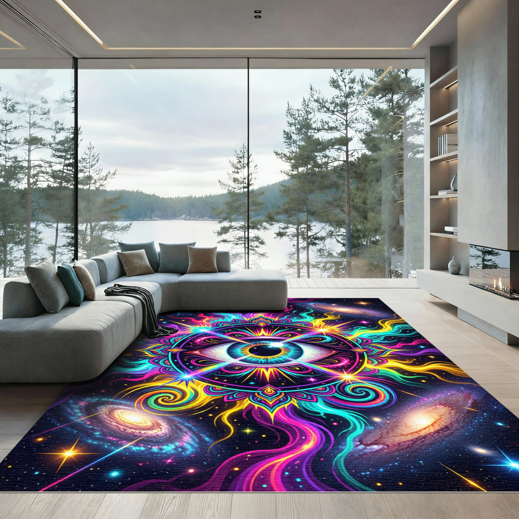 Neon Cosmic Eye Galactic Energy Mandala Rug