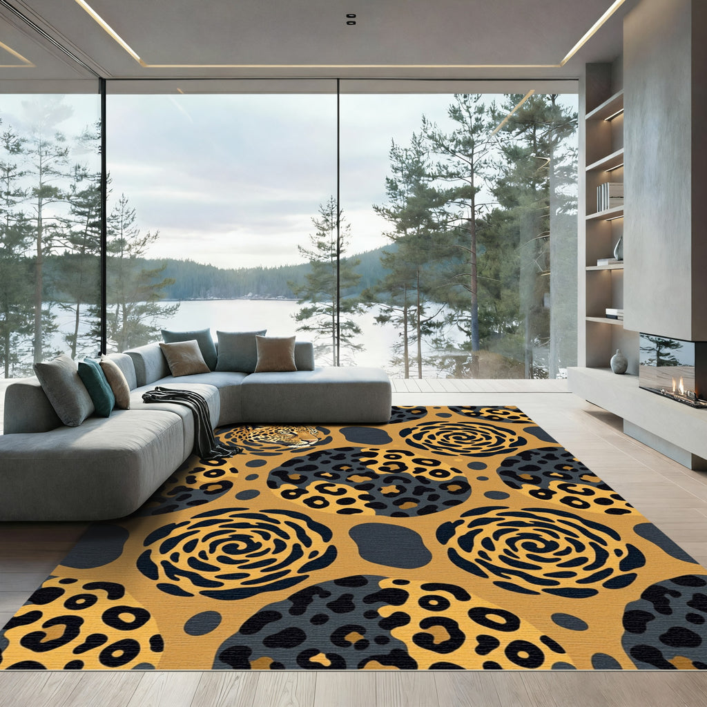 Bold Leopard Spots Swirl Composition Rug