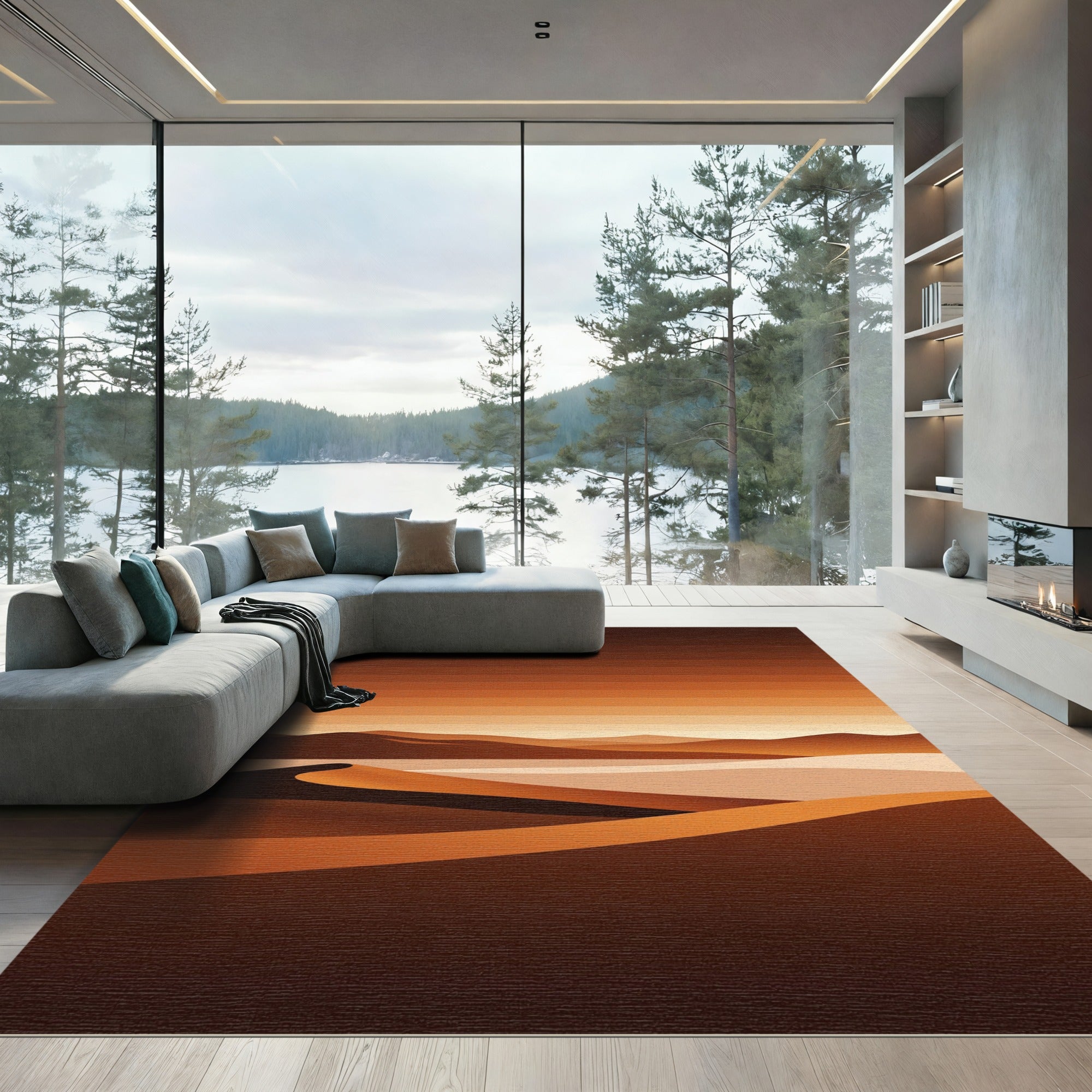 Minimalist Amber Desert Horizon Landscape Rug