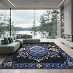 Royal Blue Floral Shield Crest Rug