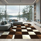 Modern Geometric Earth Tone Blocked Rug