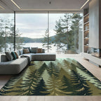 Earthy Green Forest Pine Scenery Rug