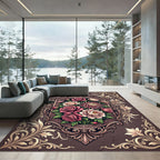 Crimson Pink Floral Oval Frame Rug