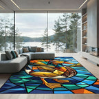 Stained Glass Mandarin Duck Geometric Art Rug