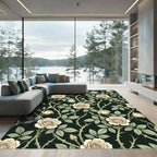 Elegant Cream Rose Vine Botanical Rug