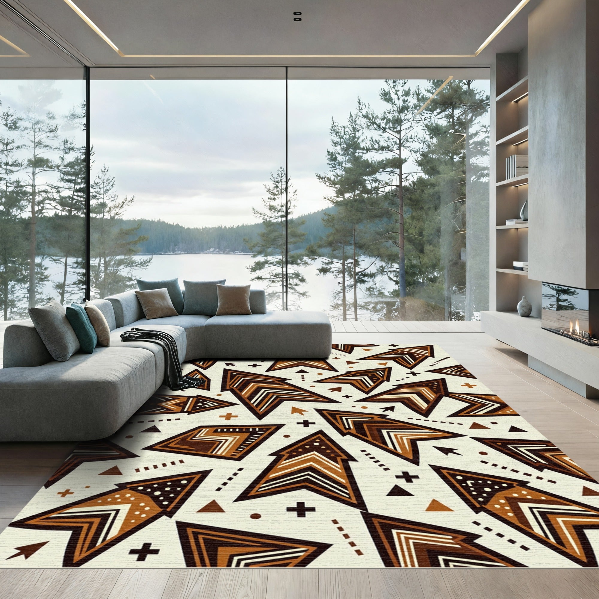 Abstract Earth Tone Geometric Arrow Composition Rug