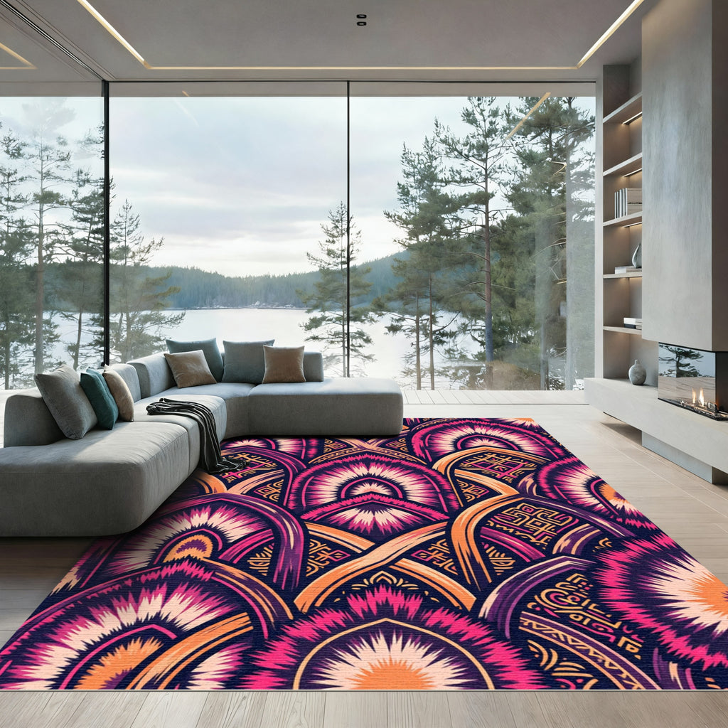 Vibrant Fuchsia Orange Archway Medallion Rug