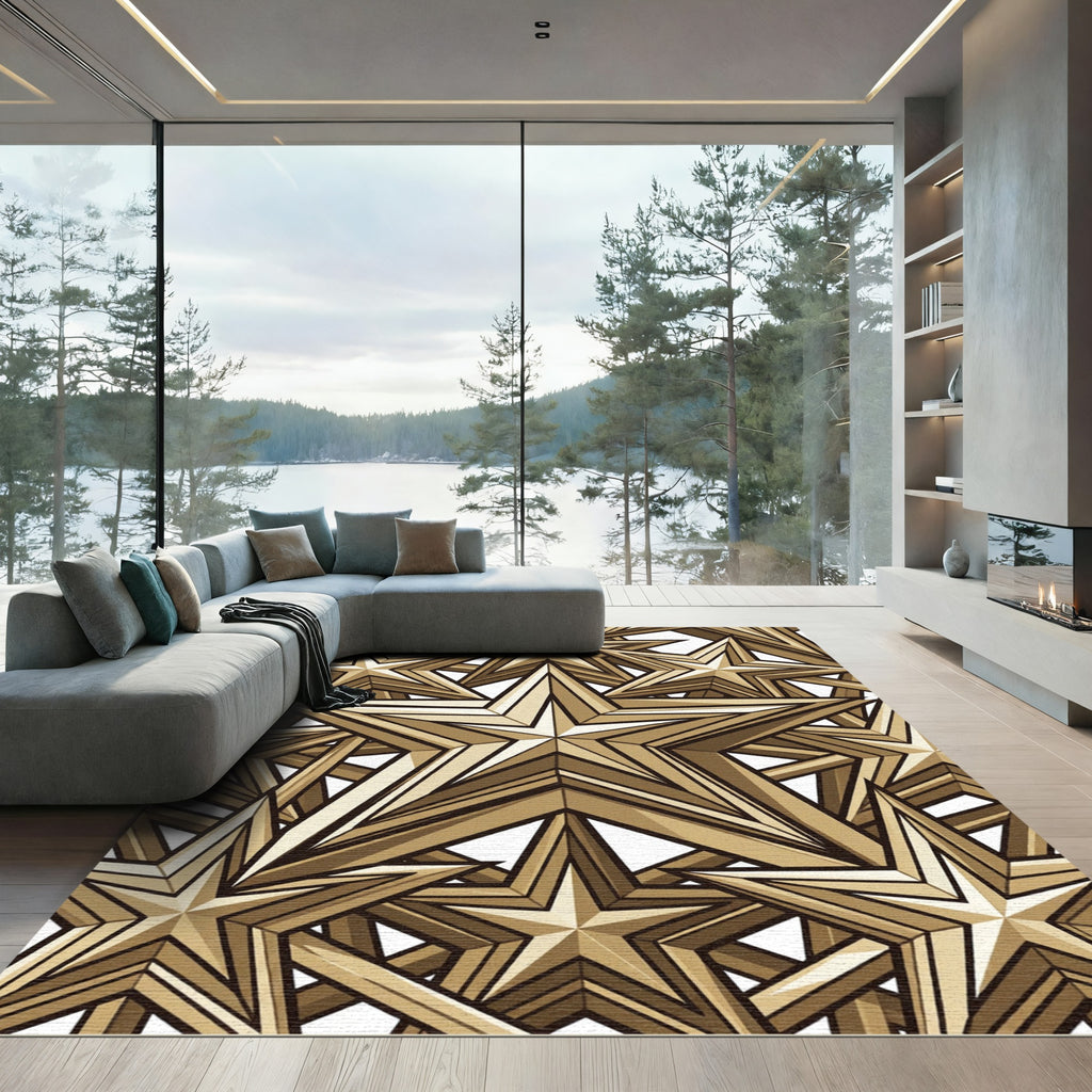 Metallic Gold Layered Geometric Star Rug