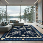 Navy Nautical Sea Turtle Rope Border Rug
