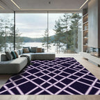 Sophisticated Dark Purple Geometric Lattice Rug
