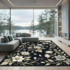 Elegant White Floral Botanical Monochrome Rug