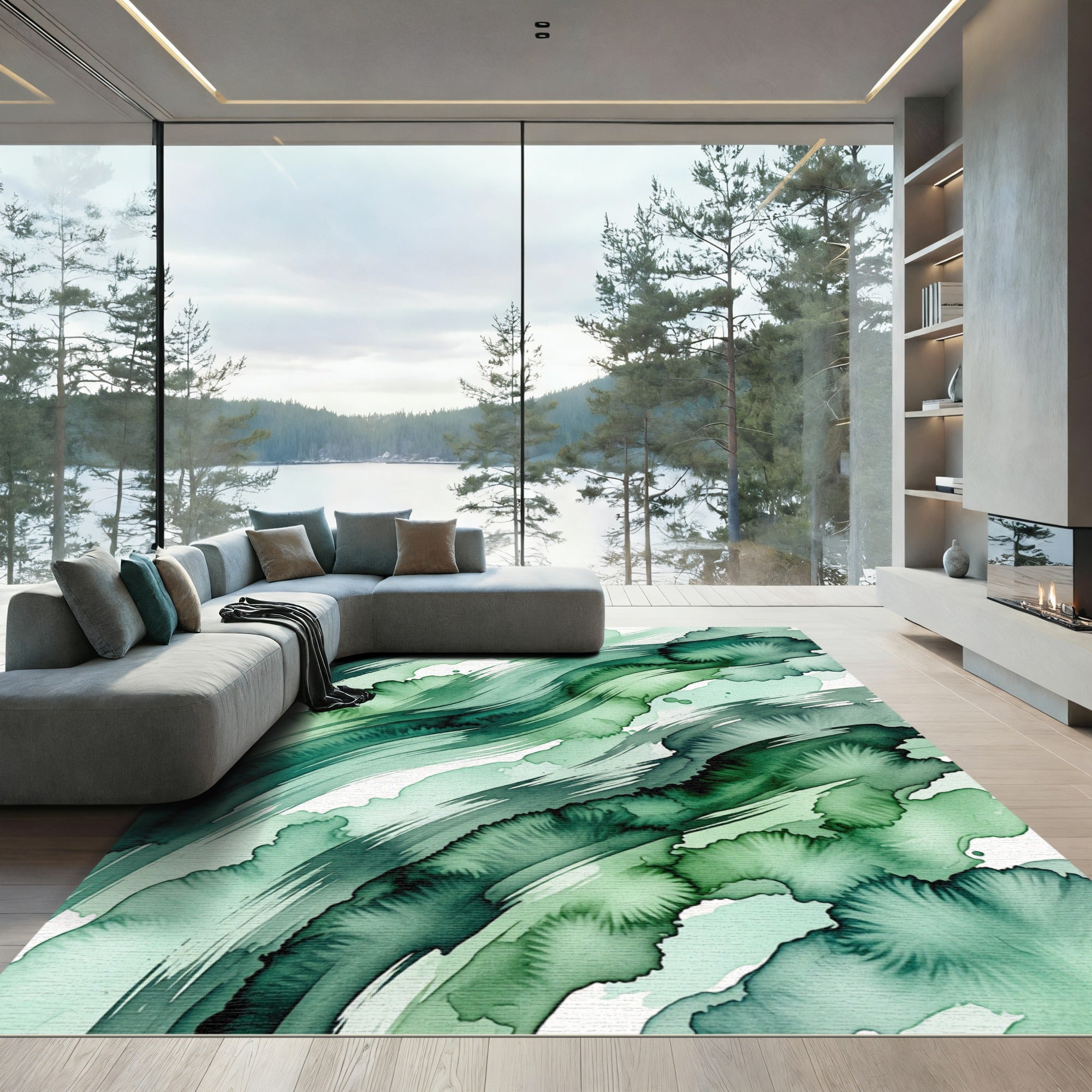 Deep Teal Green Wash Stroke Rug