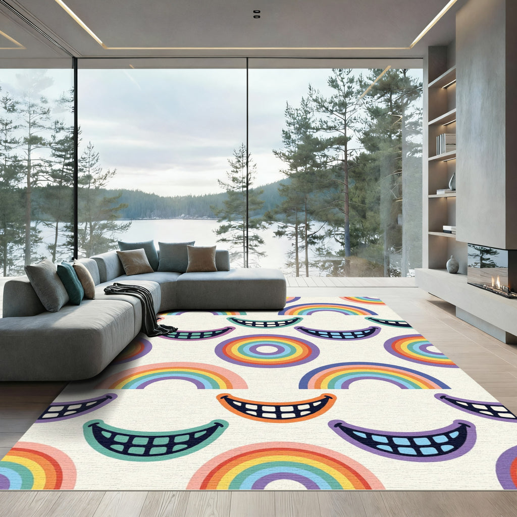 Whimsical Rainbow Smile Groovy Arc Rug
