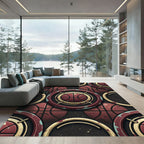 Distressed Maroon Basketball Target Geometric Art Rug