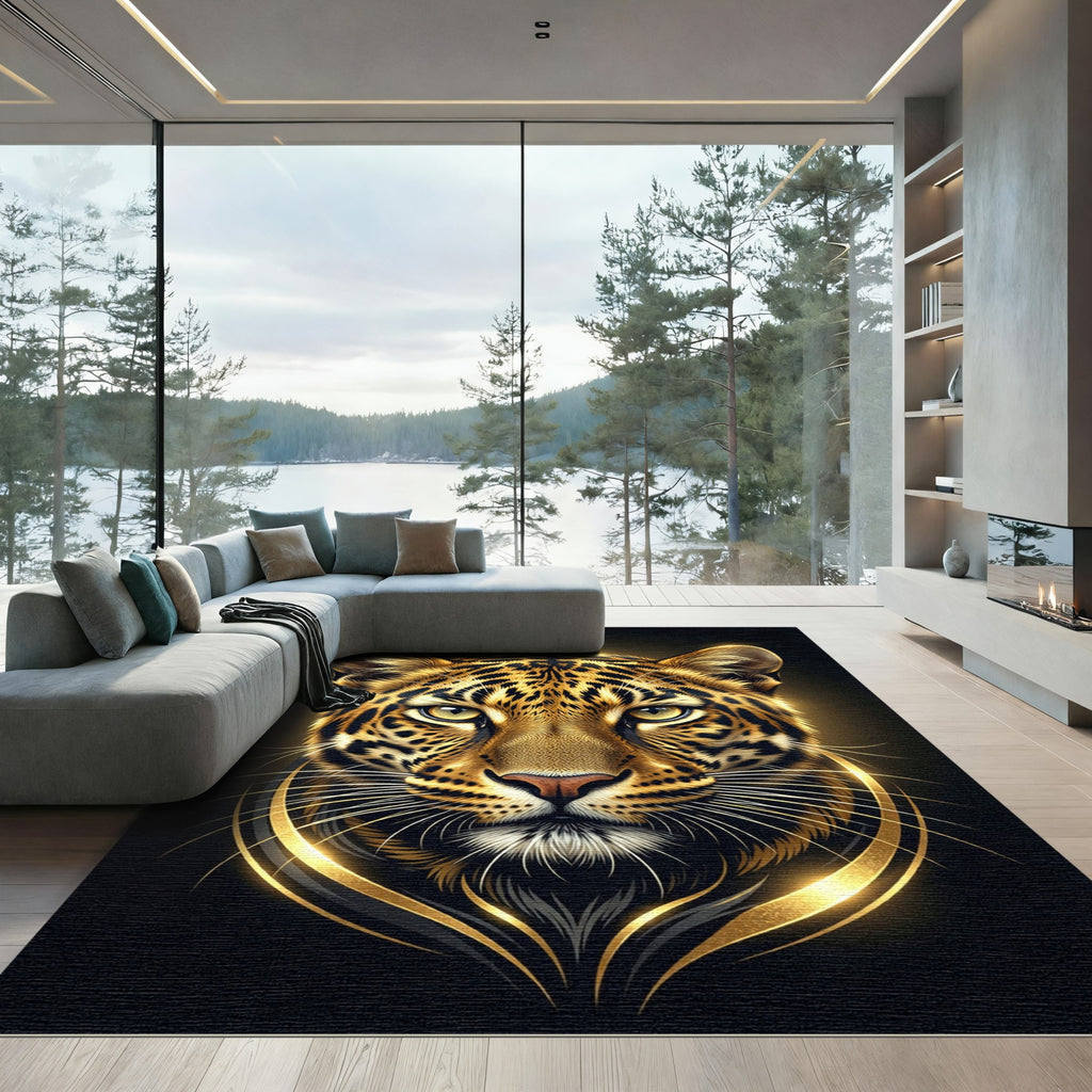 Majestic Golden Leopard Portrait Luminary Rug