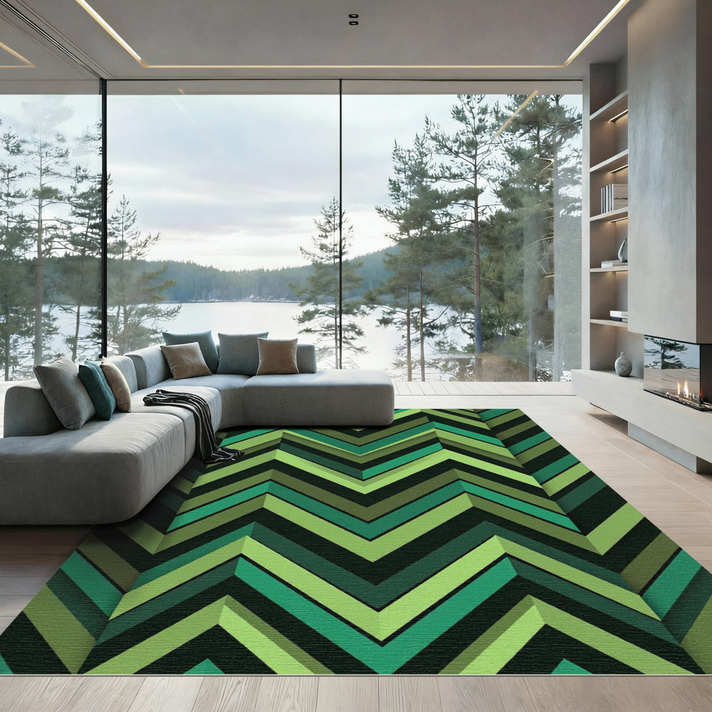 Forest Green Chevron Layered Rug