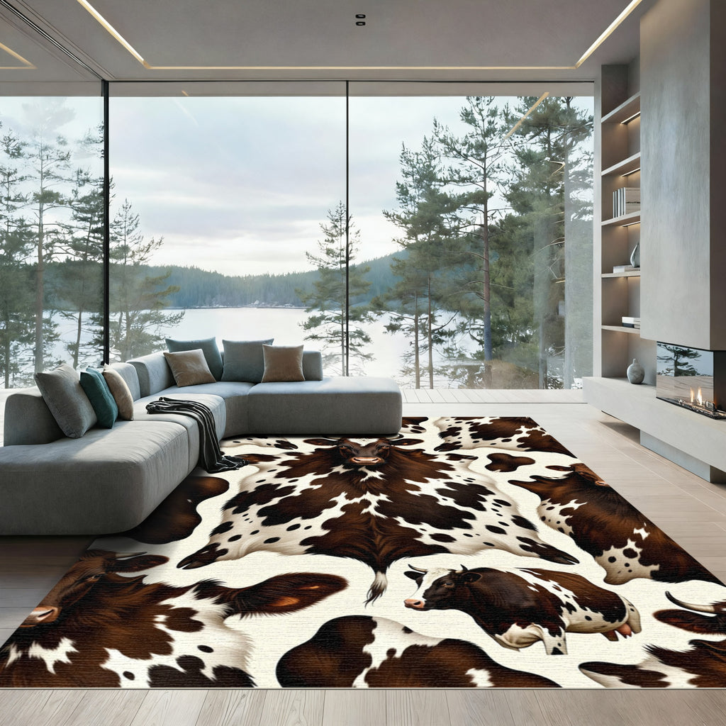 Brown and White Spotted Cattle Hide Rug