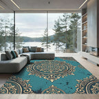 Ornate Teal Gold Medallion Rug