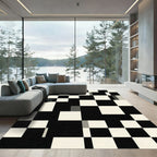 Bold Black and White Checkerboard Grid Rug