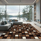 Abstract Earthy Brown Geometric Grid Rug