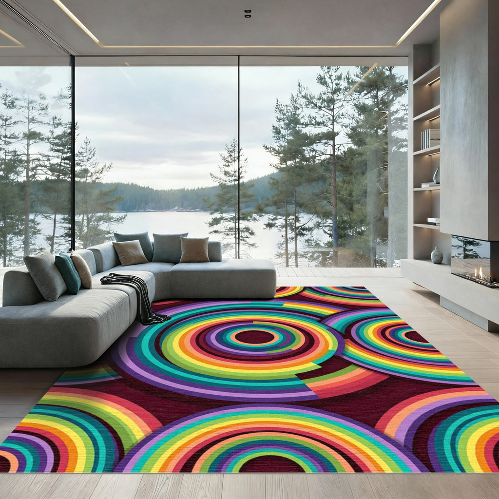 Vibrant Rainbow Concentric Circles Rug