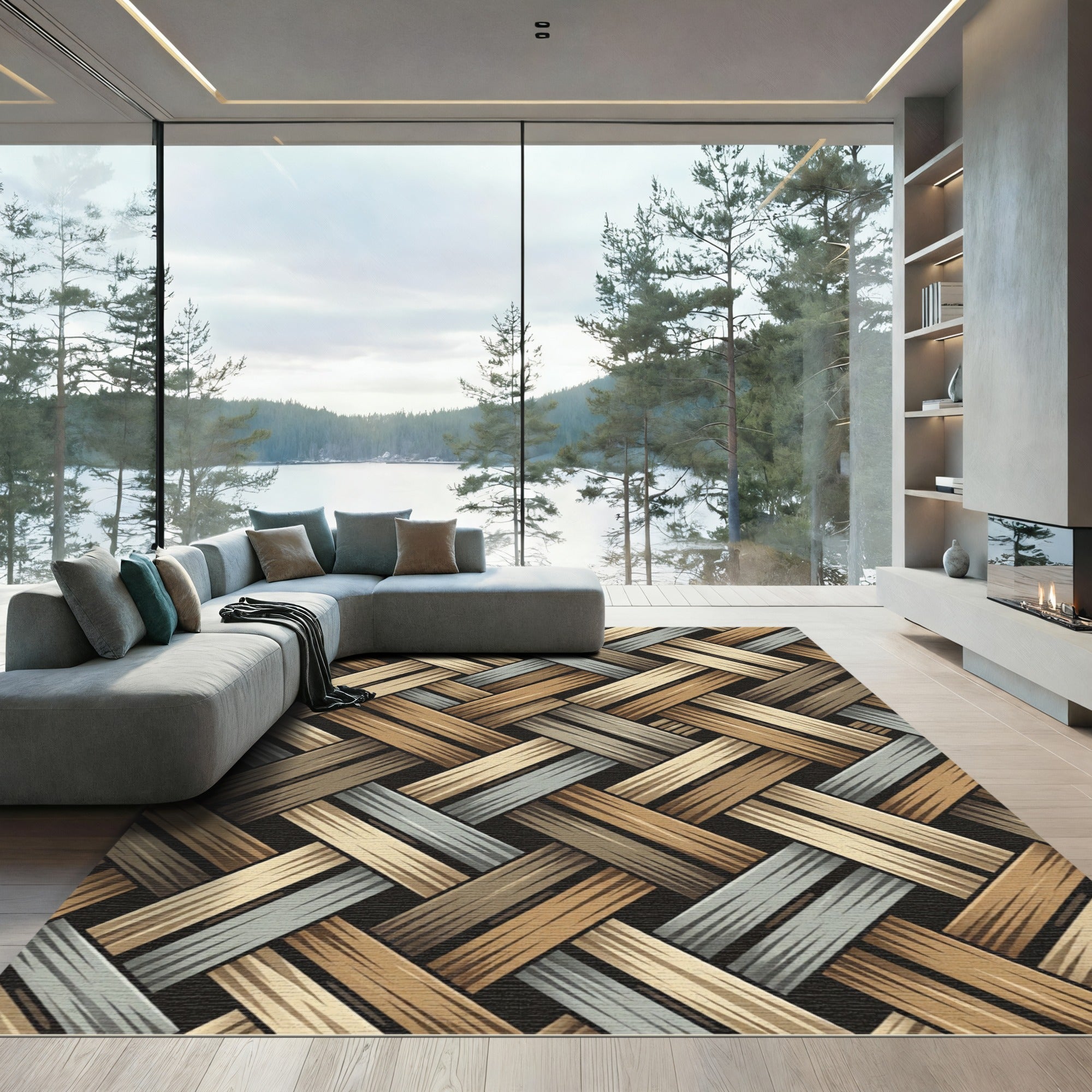 Neutral Woven Basket Texture Weave Rug
