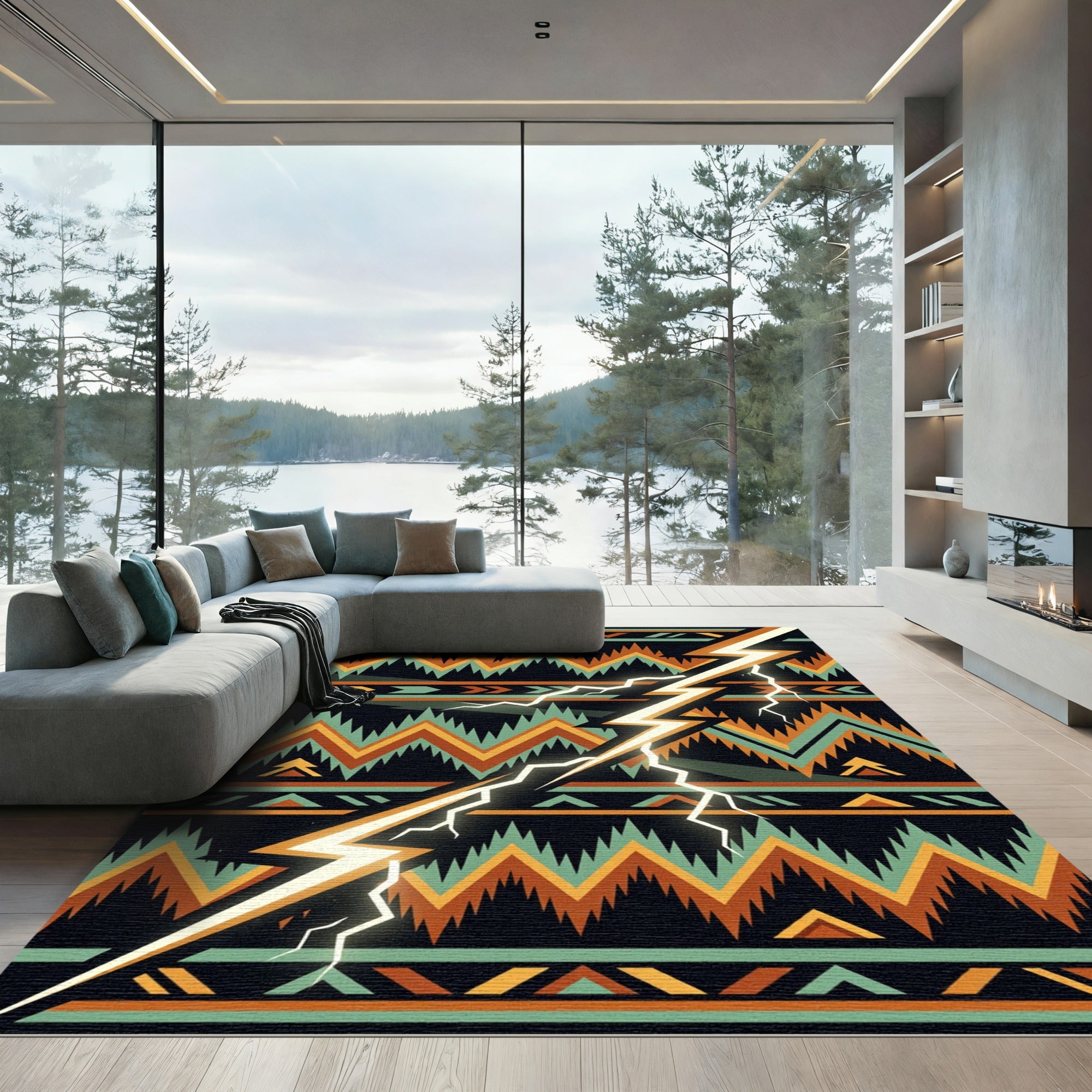 Geometric Tribal Lightning Bolt Rug