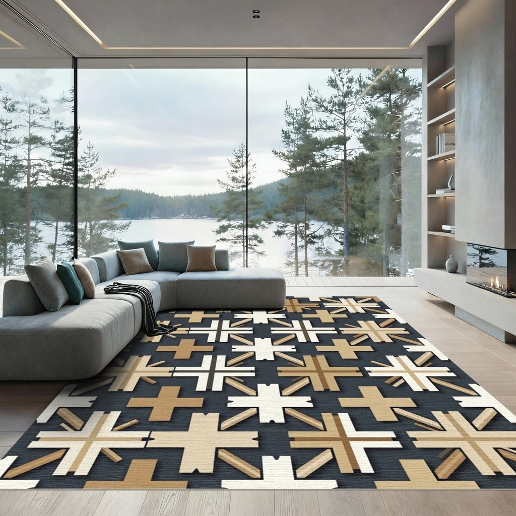 Neutral Tonal Geometric Starburst Rug