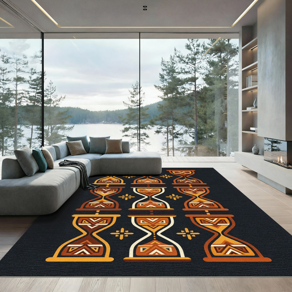 Amber Geometric Hourglass Grid Rug
