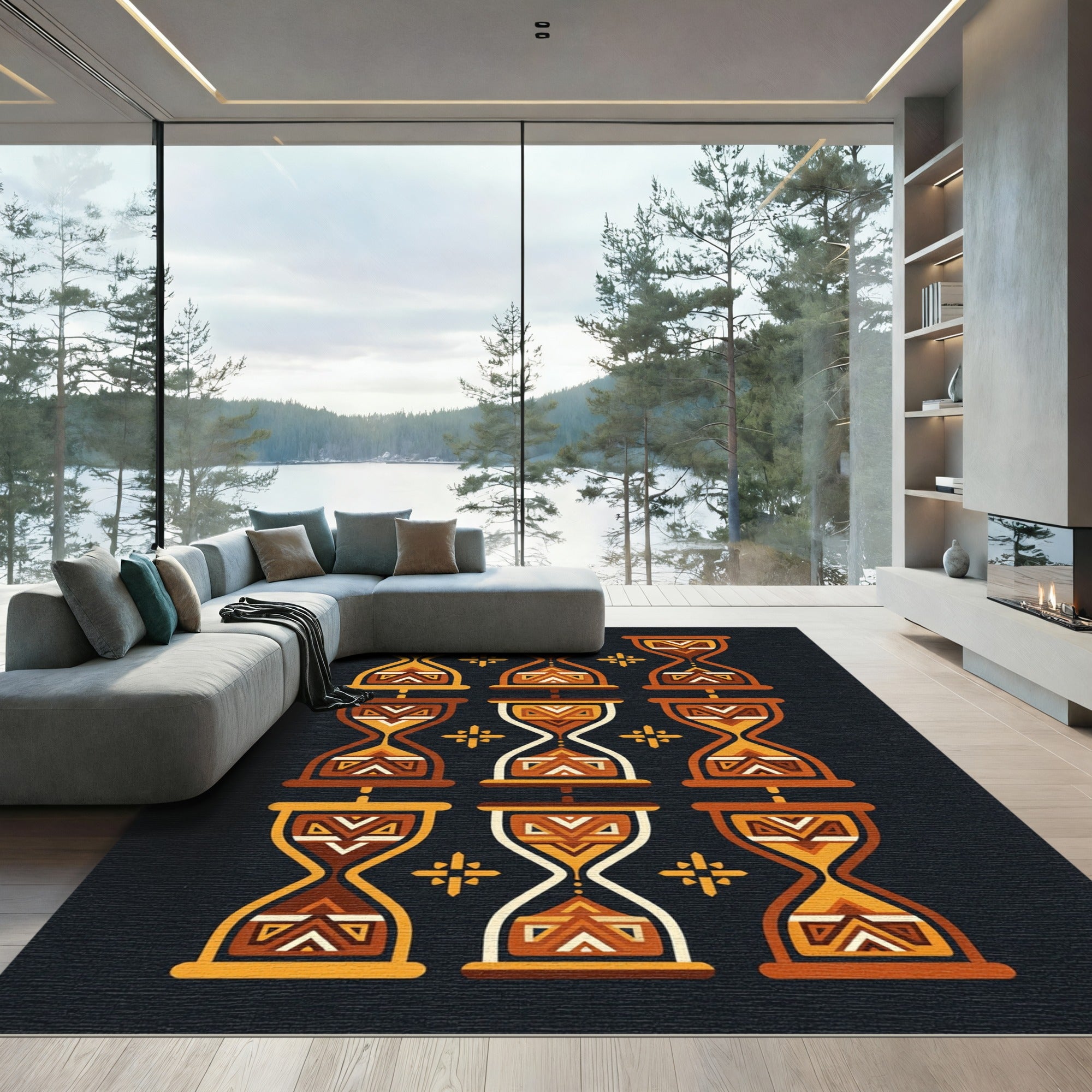Amber Geometric Hourglass Grid Rug